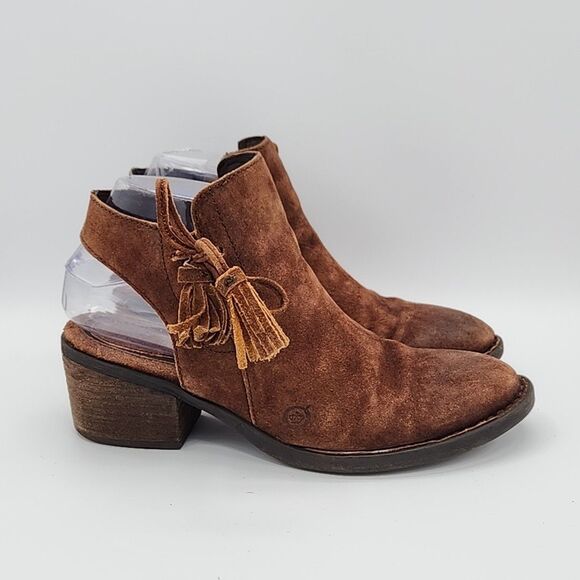 Born Womens Monikah Booties Size 6.5 Brown Distressed Suede Shooties Tassels - Picture 5 of 8